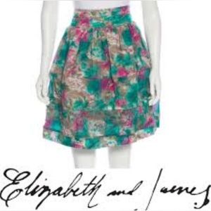 ELIZABETH & JAMES Luxury Silk High-Waist Floral A-Line Flounce Skirt. Sz4, EUC!